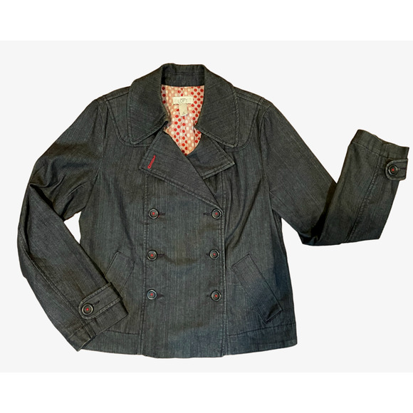 ANN TAYLOR LOFT Double Breasted Lined Denim Jacket Sz M (Medium) - Picture 1 of 3